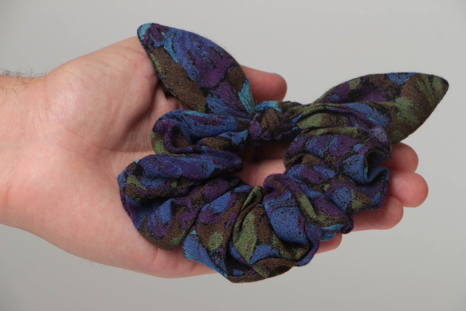 Handmade decorative hair band sewn of fabric with interesting dark pattern  photo 5