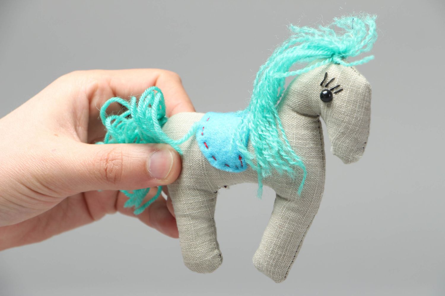 Handmade soft fabric toy Horse with Turquoise Mane photo 4