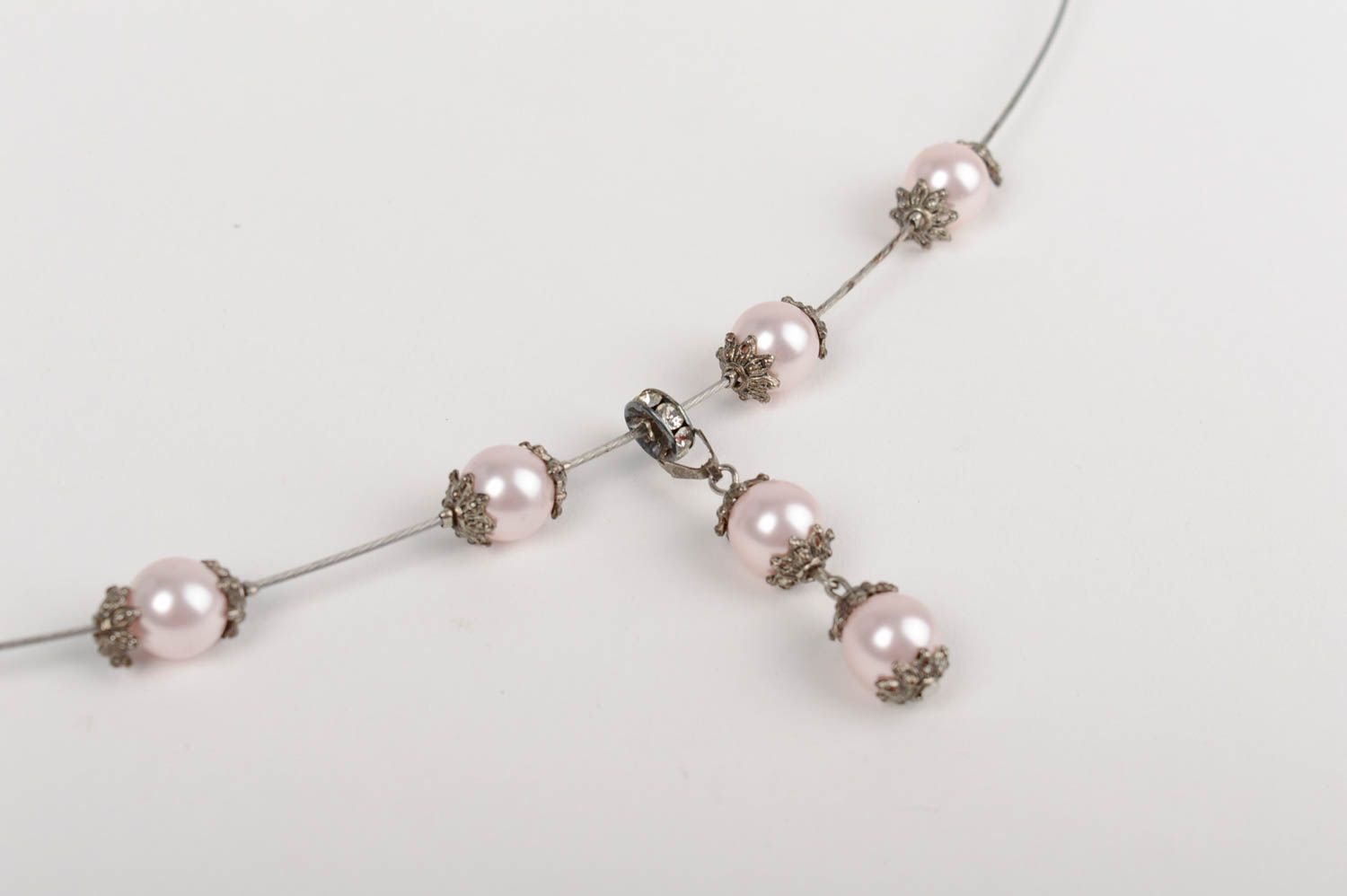Collar de cuentas de perlas de cerámica artesanal hermoso festivo para mujer  foto 4