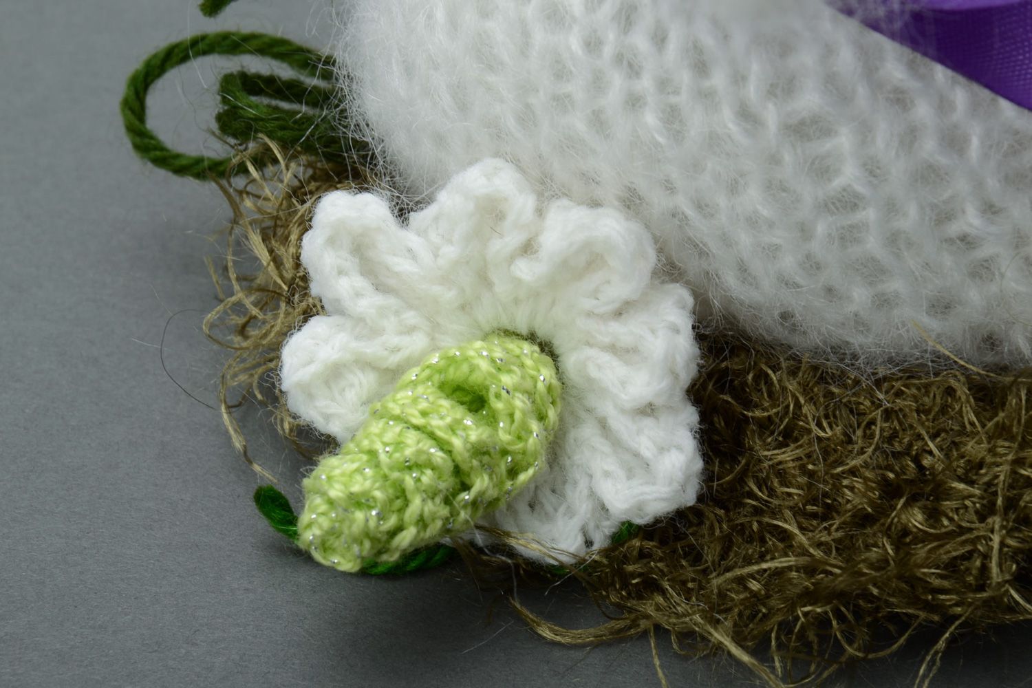 Jouet mou tricoté au crochet fait main blanc décoratif de Pâques Lièvre photo 4
