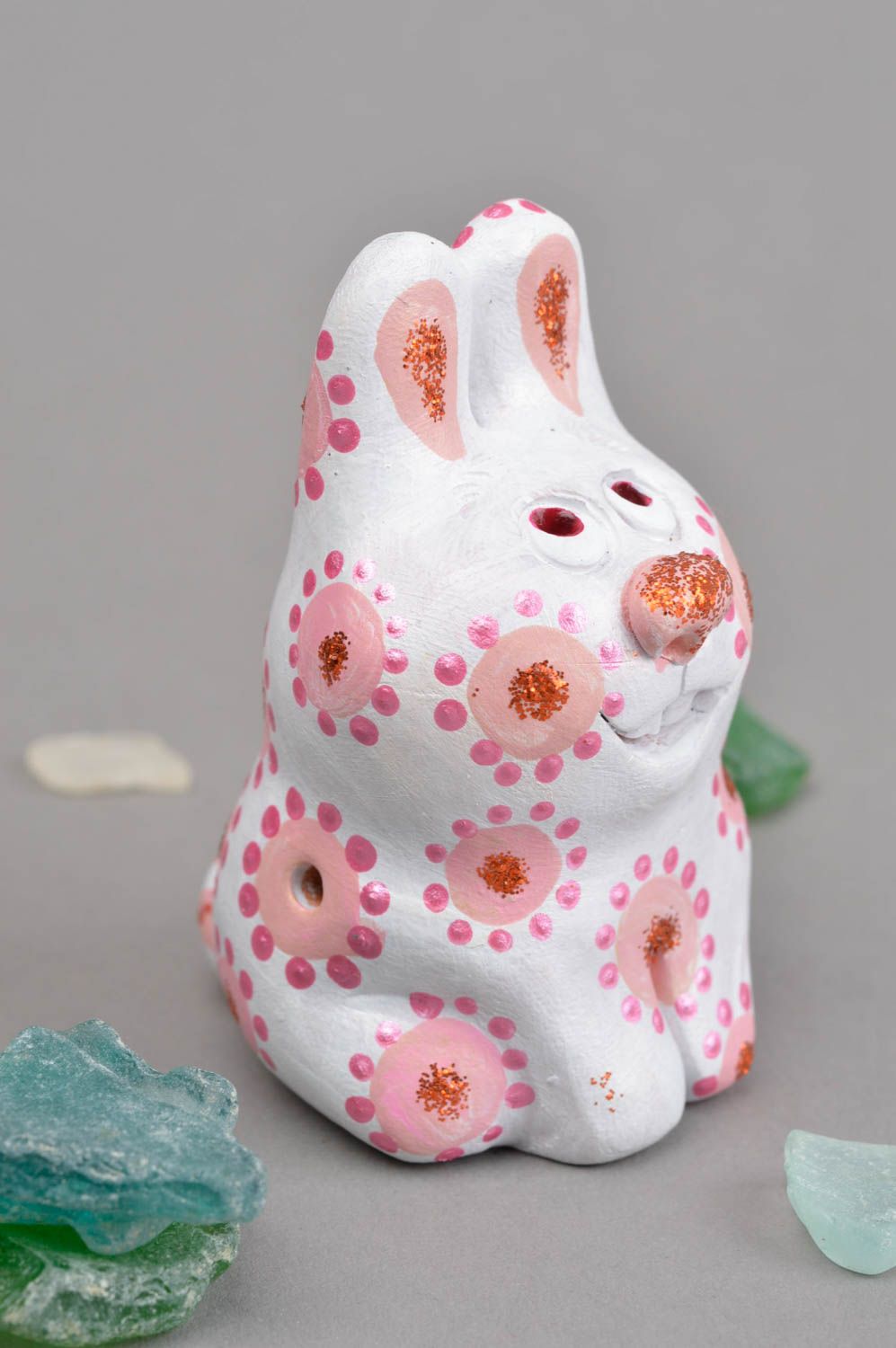 Handmade clay penny whistle stylish interior decor ceramic rabbit souvenir photo 1