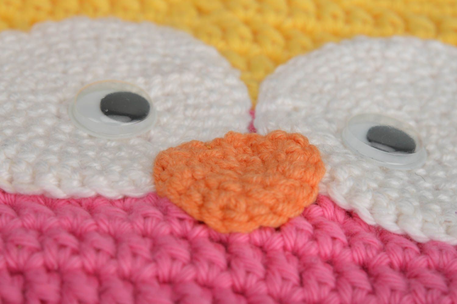 Handmade crocheted beautiful yellow and pink bag for kids in shape of owl photo 4