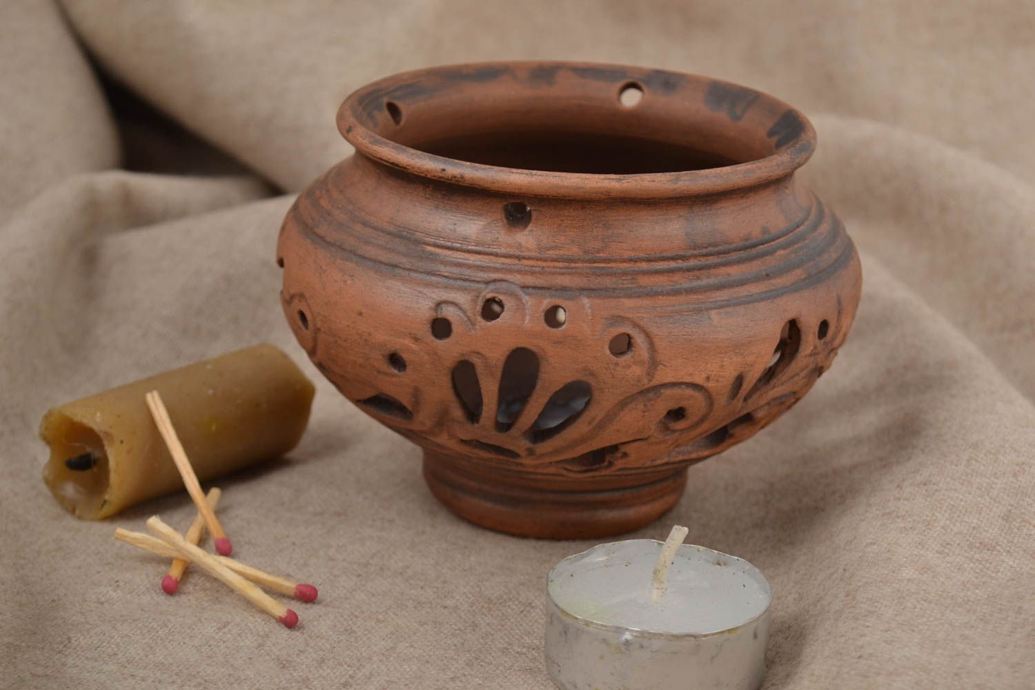 Kerzenhalter Keramik handmade Deko Kerzenhalter Teelichthalter aus Ton gemustert foto 1