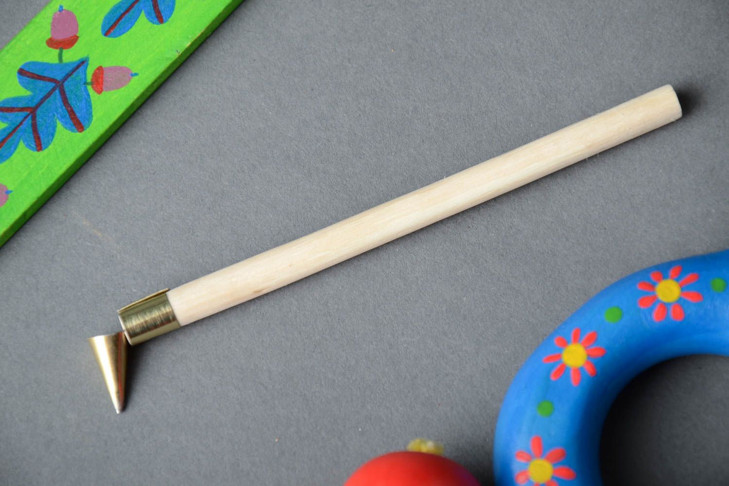 Handmade hot wax painting tool with wooden handle for decoration of Easter eggs photo 1