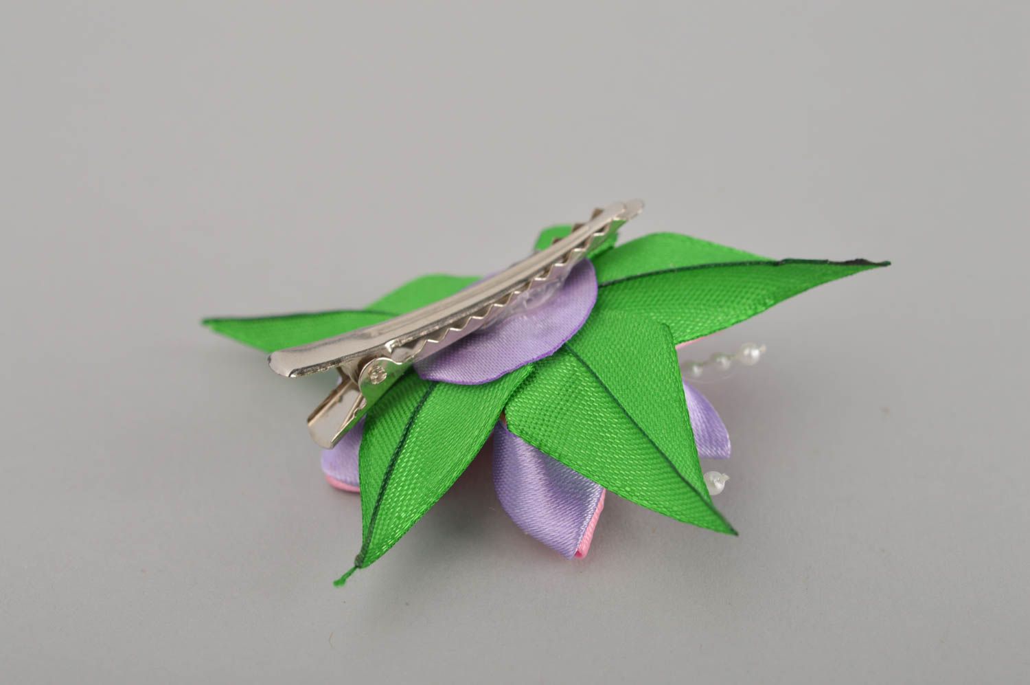Unusual handmade textile flower barrette hair clip kanzashi ideas gifts for girl photo 5