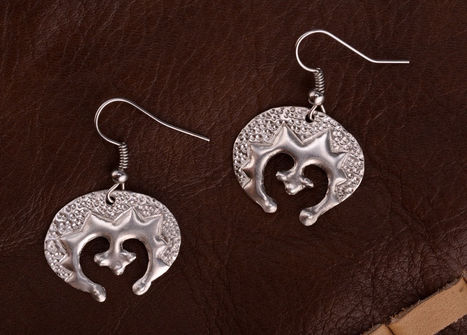 Brass silvered earrings Silvery Archeress photo 5
