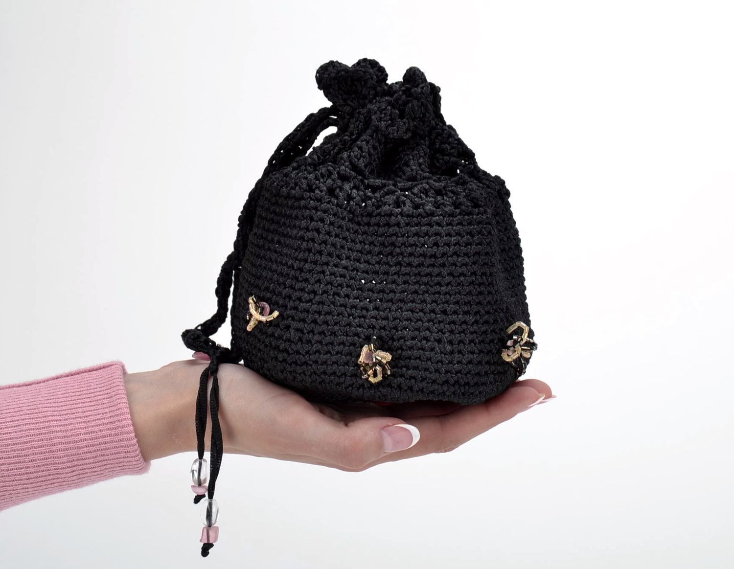 Knitted black cocktail bag photo 1