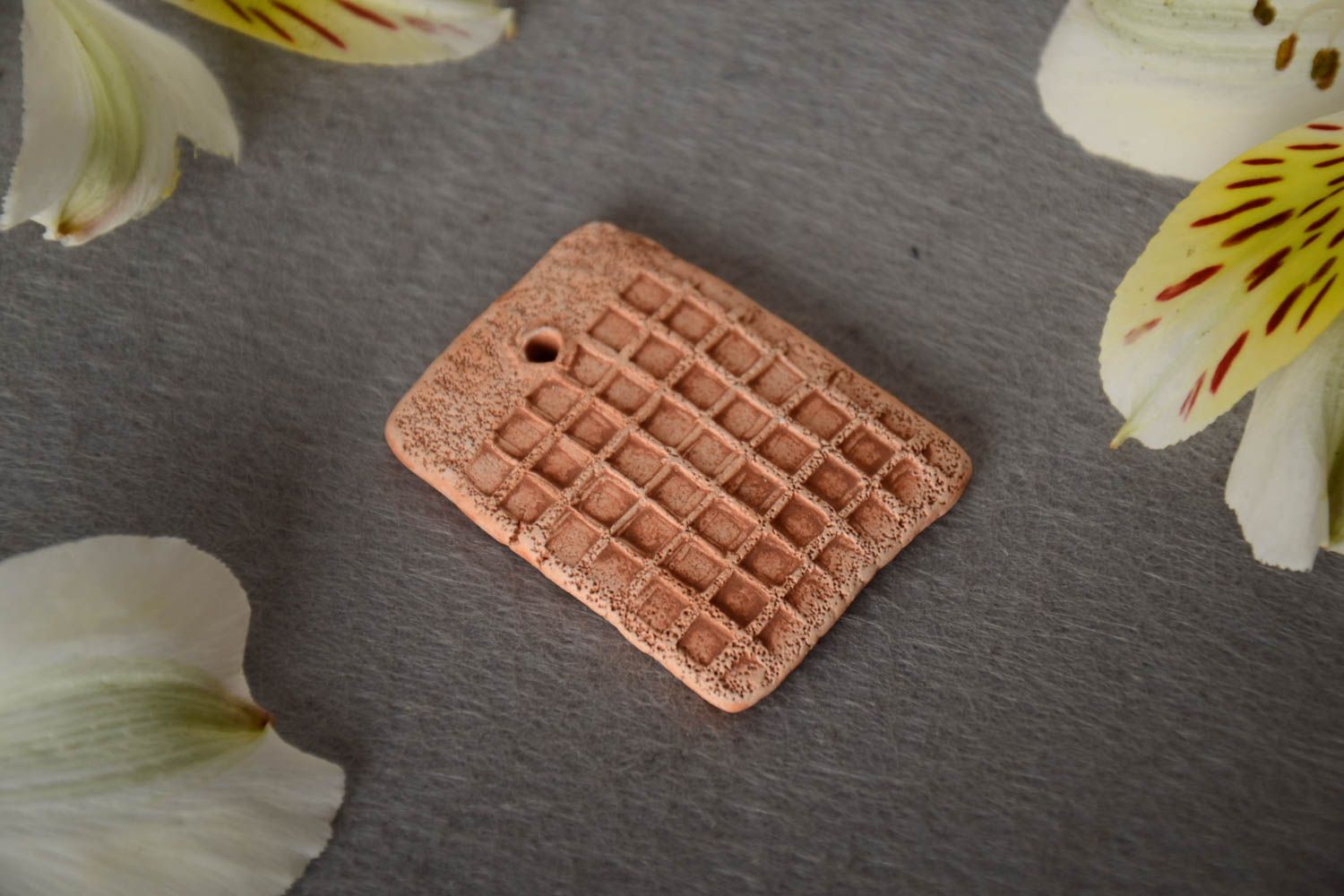 Handmade flat blank perforated pendant molded of clay for ethnic jewelry making photo 1