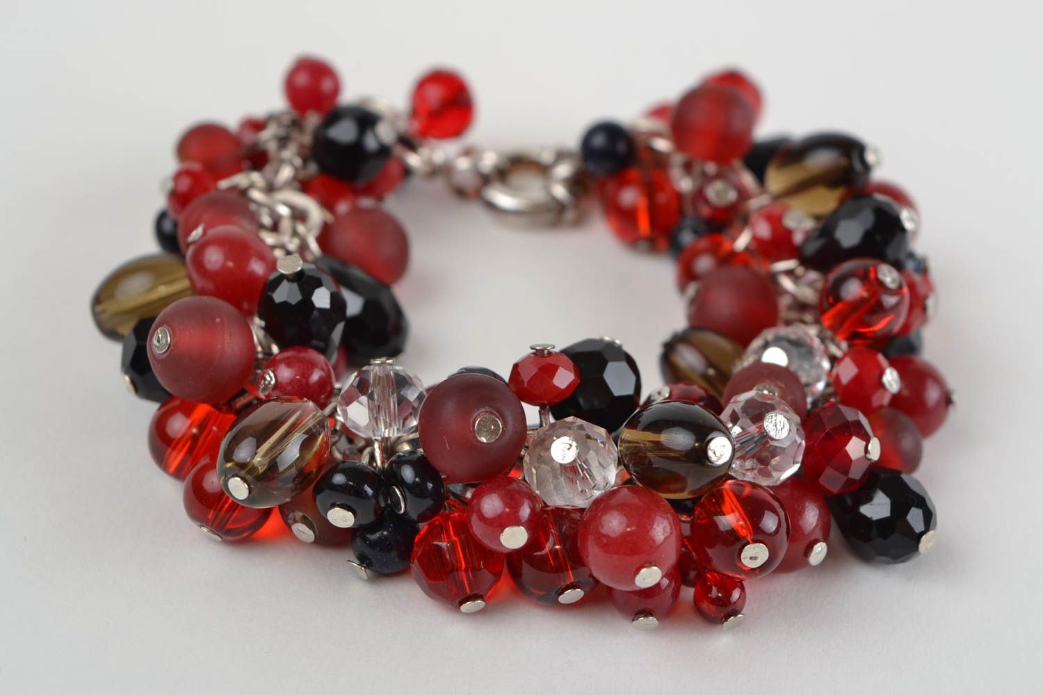 Set of handmade fashion charm bracelet and necklace with agate red and black beads. photo 4