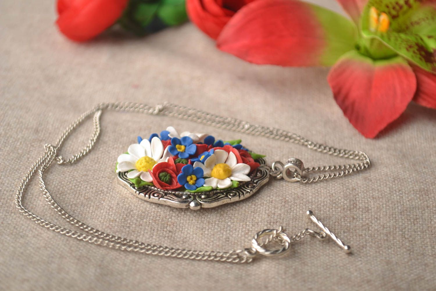 Handmade accessory unique cold porcelain necklace present ideas for girls photo 1