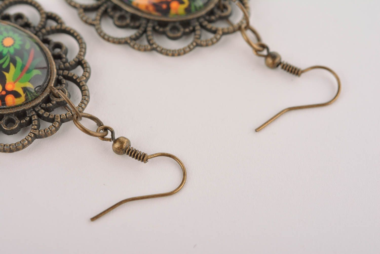 Beautiful handmade metal lace earrings glass earrings accessories for girls photo 5