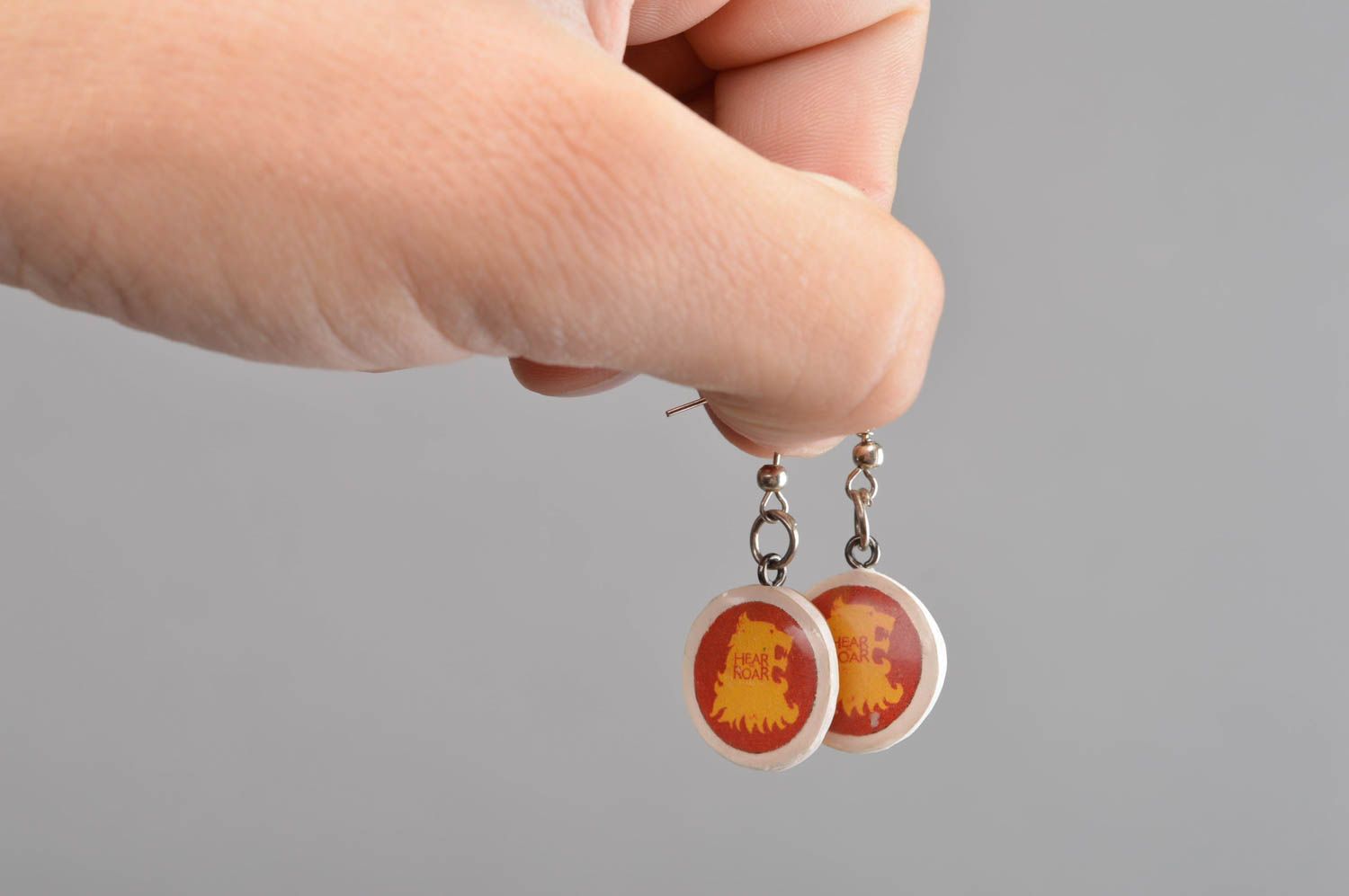 Handmade long earrings with epoxy resin round-shaped earrings with charms photo 4