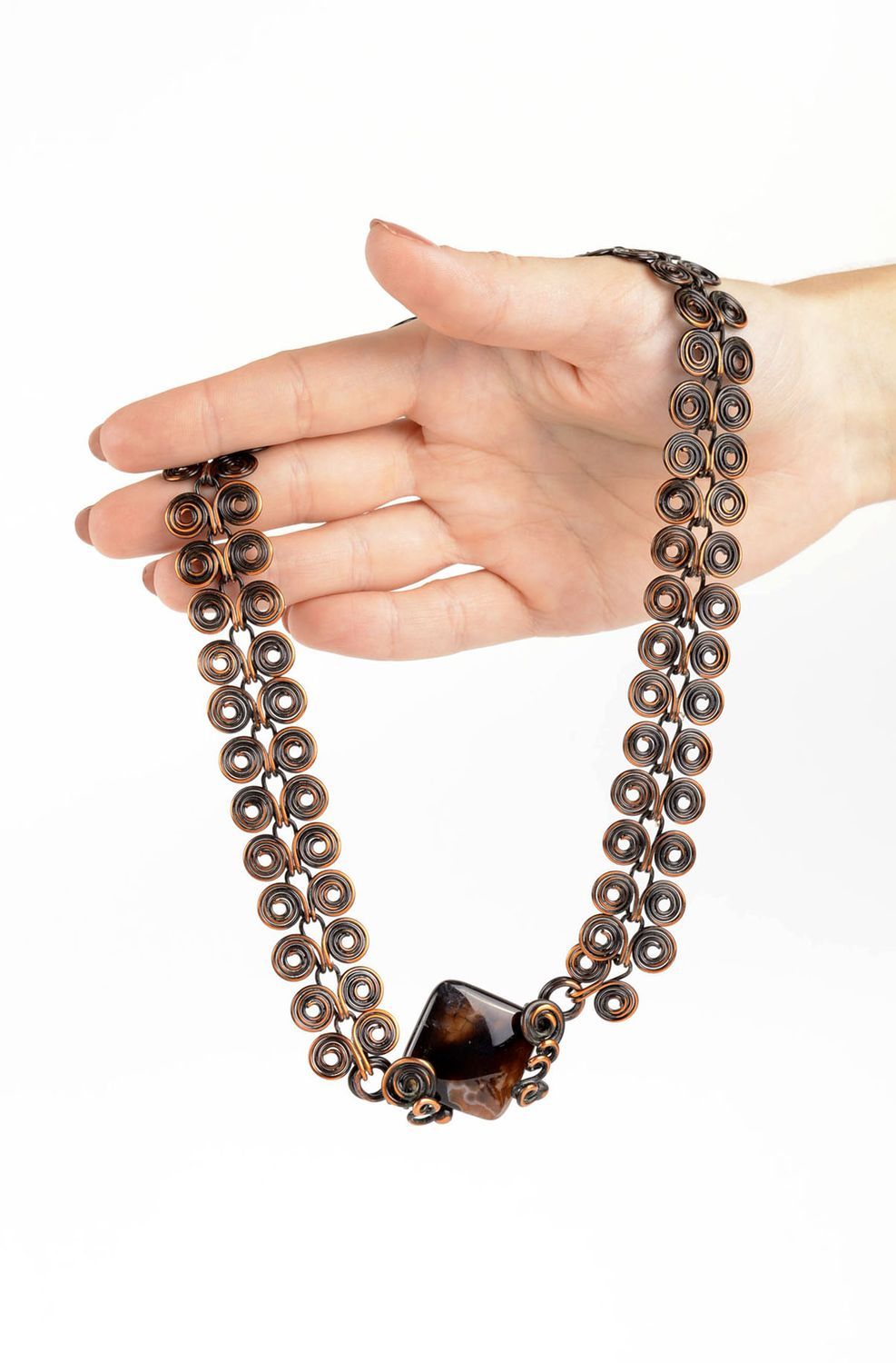 Collar hecho a mano de cobre accesorio para mujer con ágata bisutería de moda foto 5