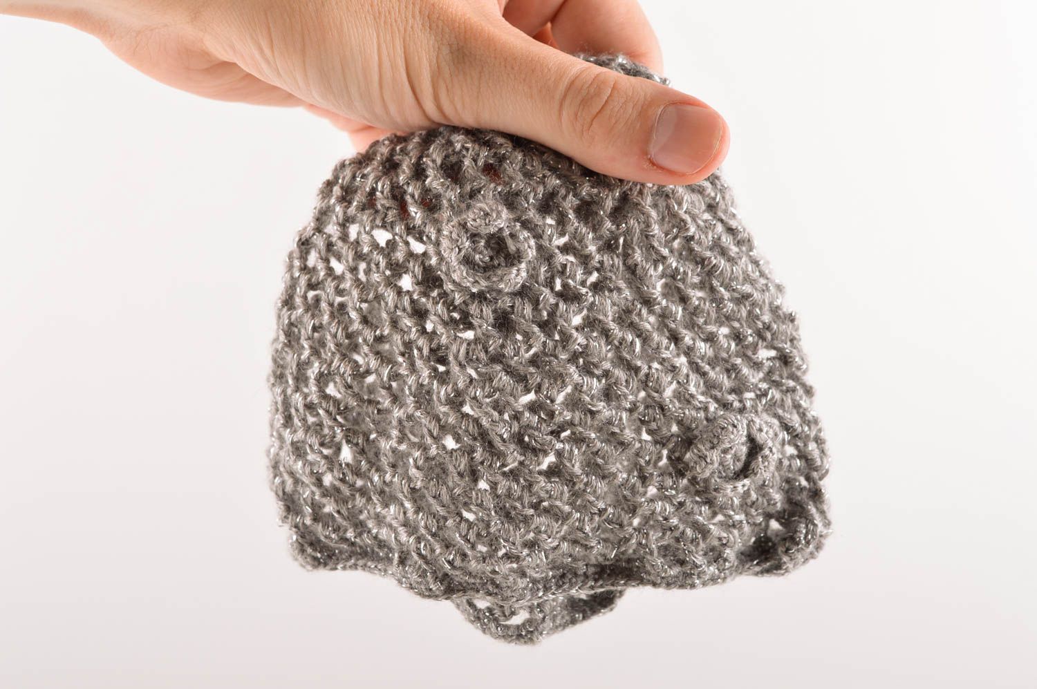 Gorro tejido hecho a mano gris ropa de invierno para niñas regalo original foto 4
