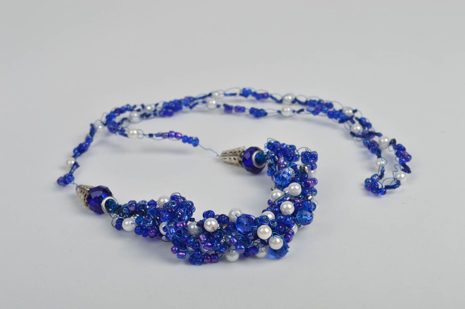 Collier perles de rocaille Bijou fait main bleu perles Accessoire femme photo 4