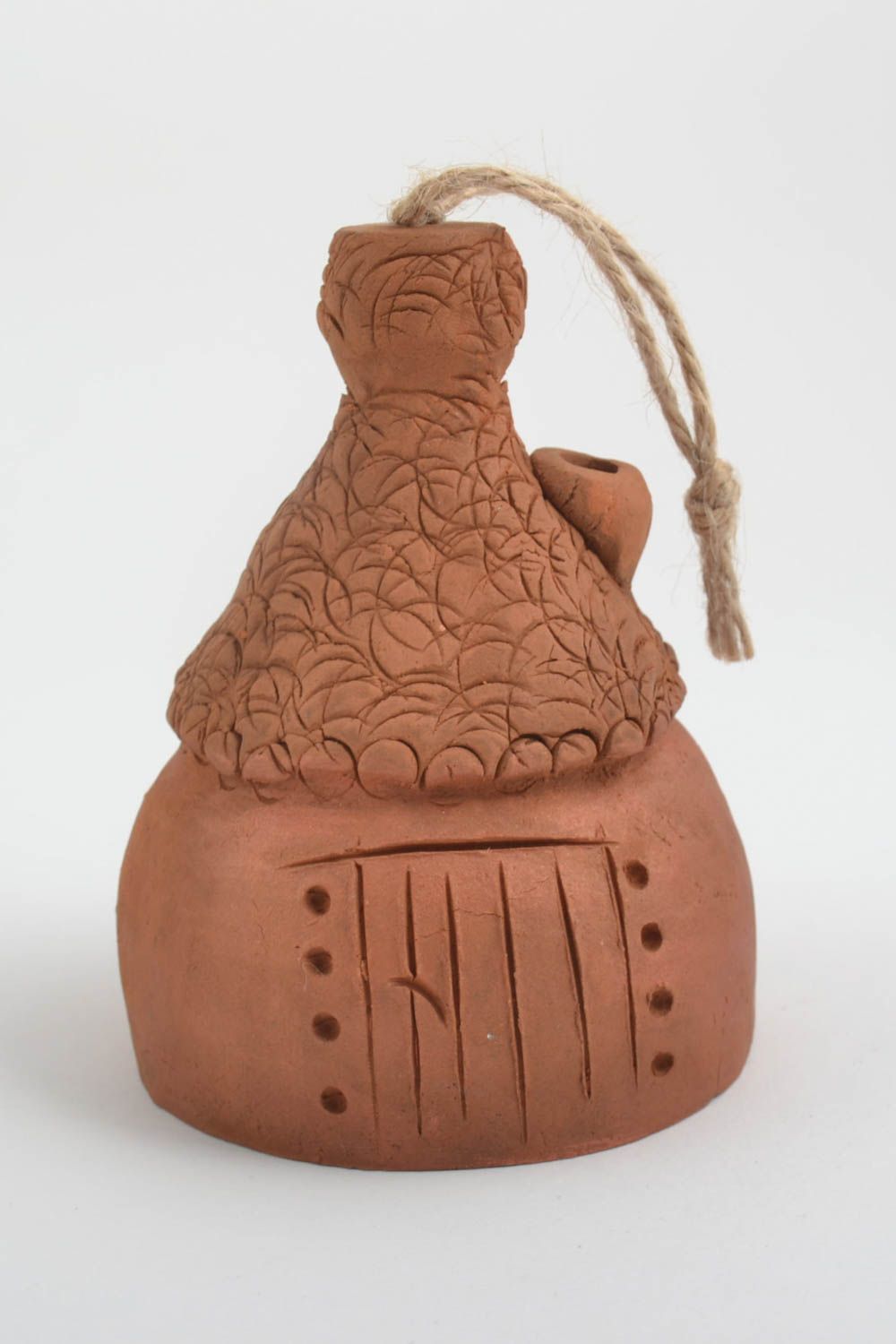 Unusual handmade ceramic figurine clay bell home design sculpture art photo 3