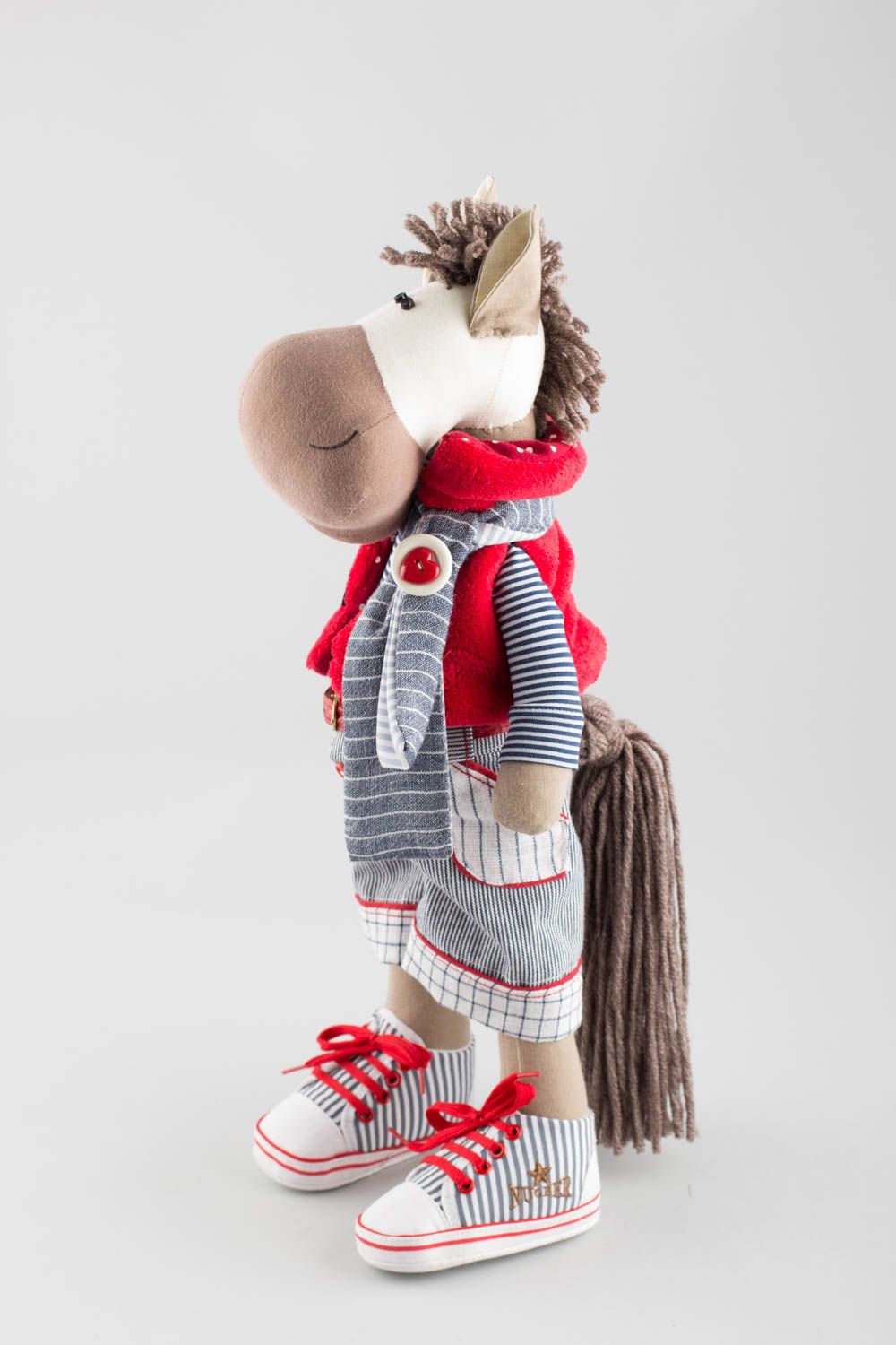 Peluche cheval en tissu lin et coton faite main originale pour enfants photo 3
