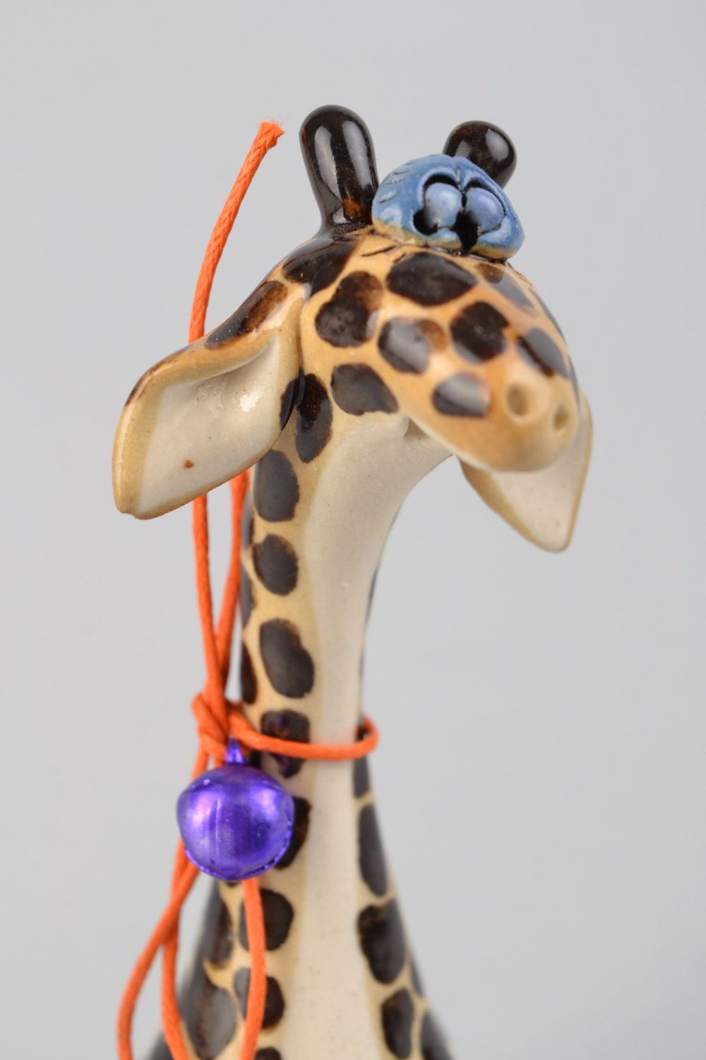 Керамическая статуэтка с росписью жираф пятнистый ручной работы милый смешной фото 4