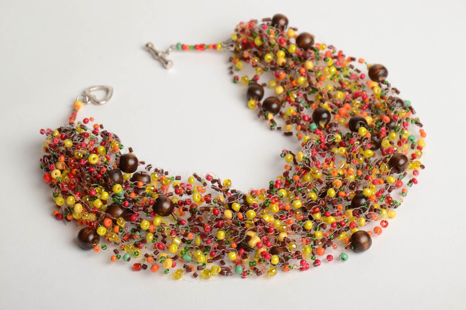 Collier multirang en perles de rocaille multicolores au crochet fait main photo 3