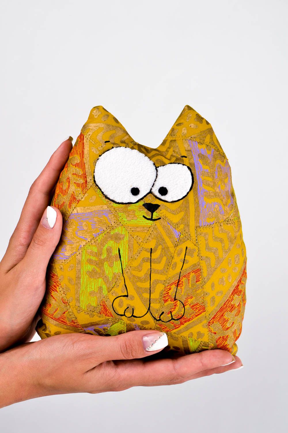 Handmade decor element designer cute soft toy beautiful textile cat toy photo 2