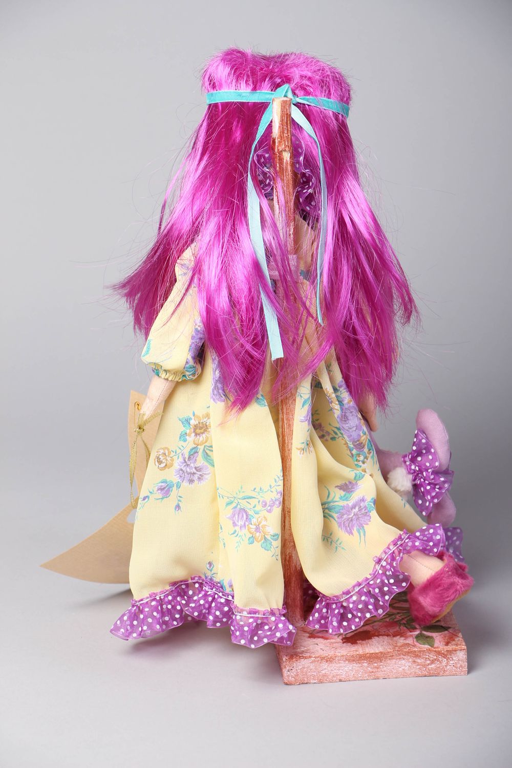 Collectible fabric doll with long hair on stand Hippie photo 3