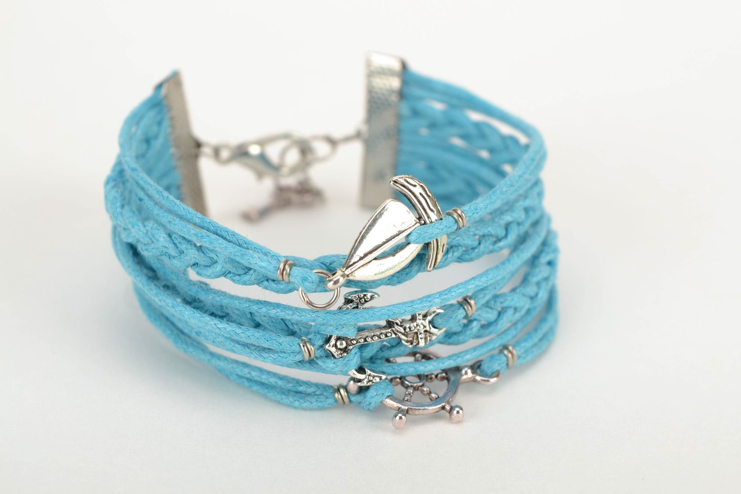 Blue waxed cord bracelet in marine style photo 2