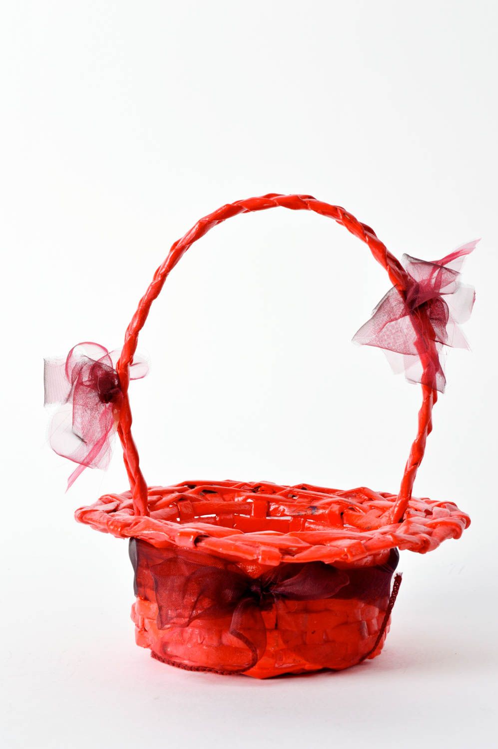 Cesta hecha a mano de papel roja regalo para niña decoración de habitación foto 2