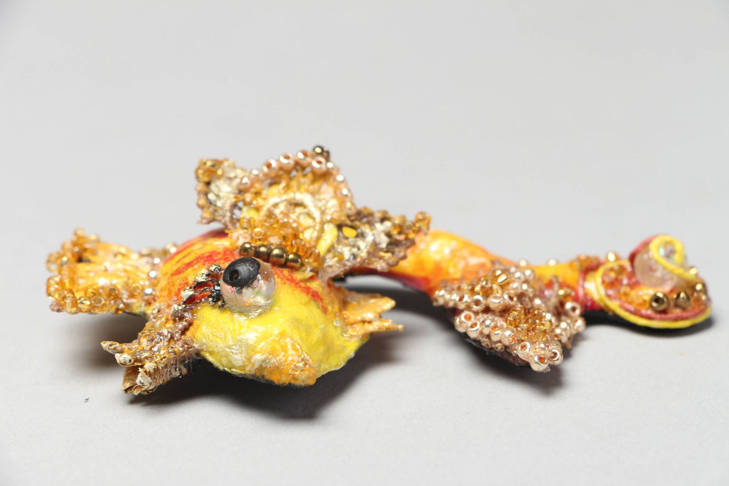 Papier mache brooch in the shape of goldfish photo 2