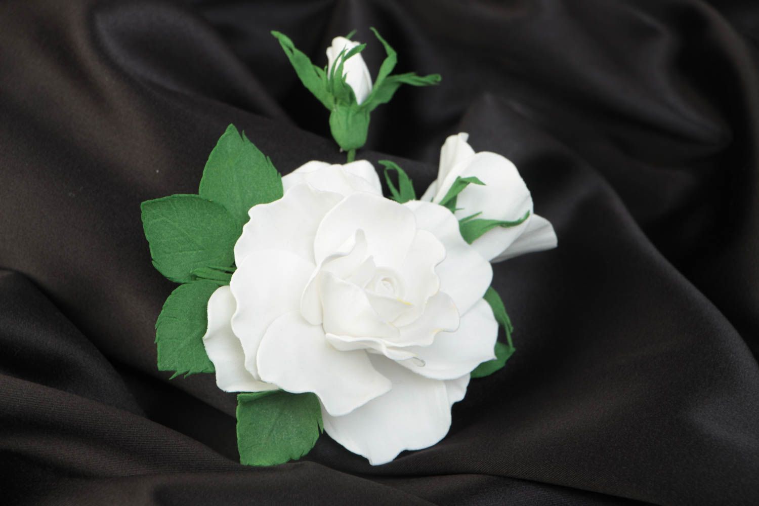 Beautiful handmade women's foamiran flower brooch textile White Rose photo 1