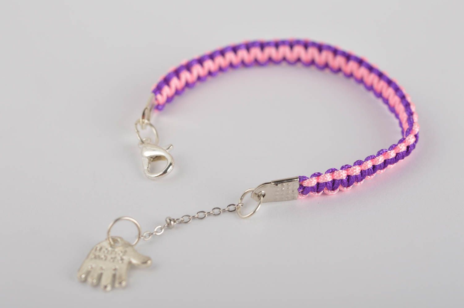 Bracelet textile Bijou fait main tressé violet rose Accessoire fille design photo 3
