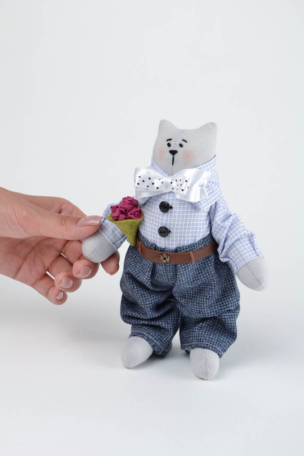 Handmade Katze Stofftier Kuschel Tier Designer Geschenk für Kinder und Dekor foto 2