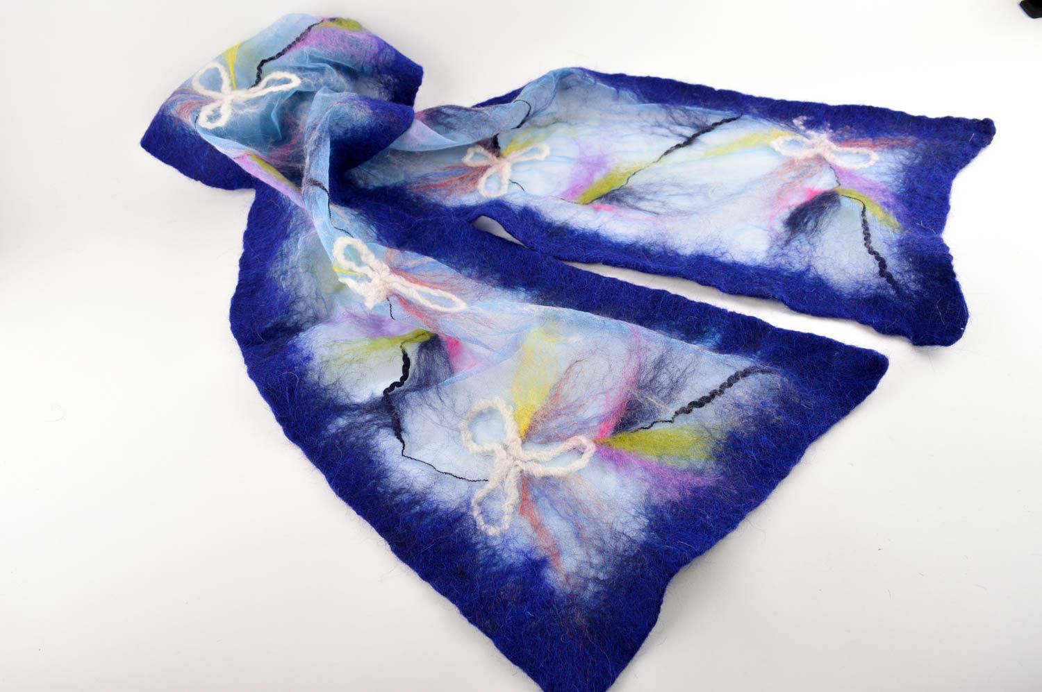 Шерстяной шарф ручной работы шарф женский синий шарф из шерсти теплый стильный фото 3