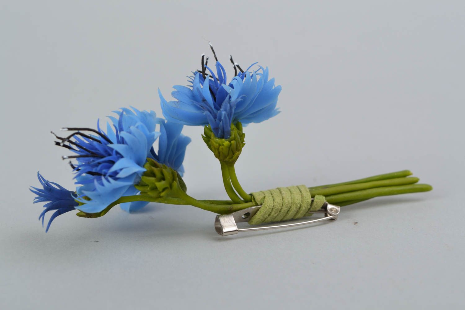 Hair clip made of self-hardening Thai clay Cornflowers photo 4