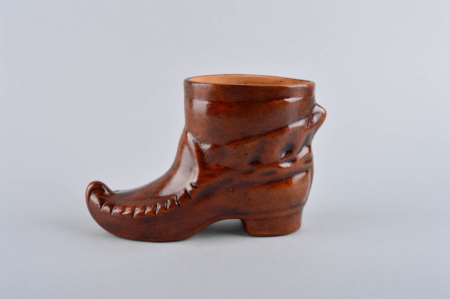 8 oz decorative boot shape ceramic brown vessel for home décor 0,5 lb photo 3