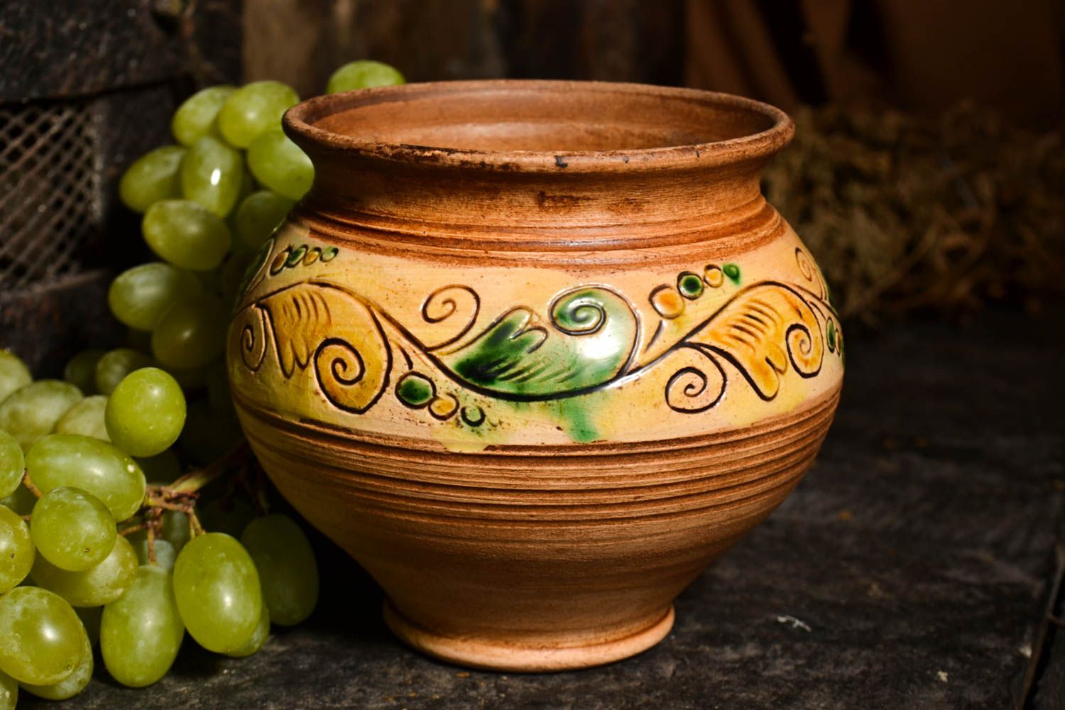 Keramik Topf handmade Ton Geschirr Küchen Zubehör 400 ml mit Bemalung schön foto 1