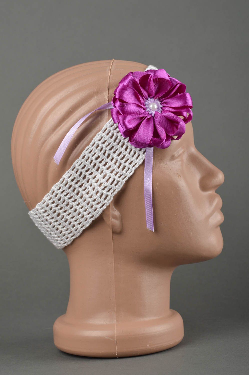 Handmade Haarband mit Blume Mädchen Haarschmuck Accessoire für Haare lila weiß  foto 1