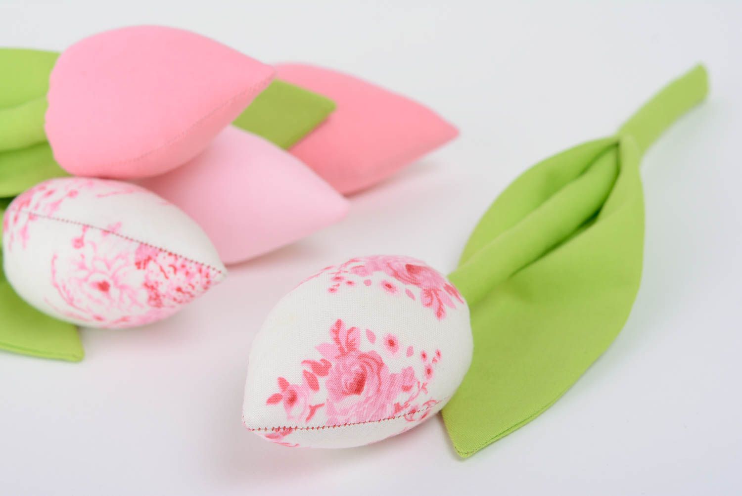 Handmade fabric soft toy flowers for interior decor Pink Tulips photo 3