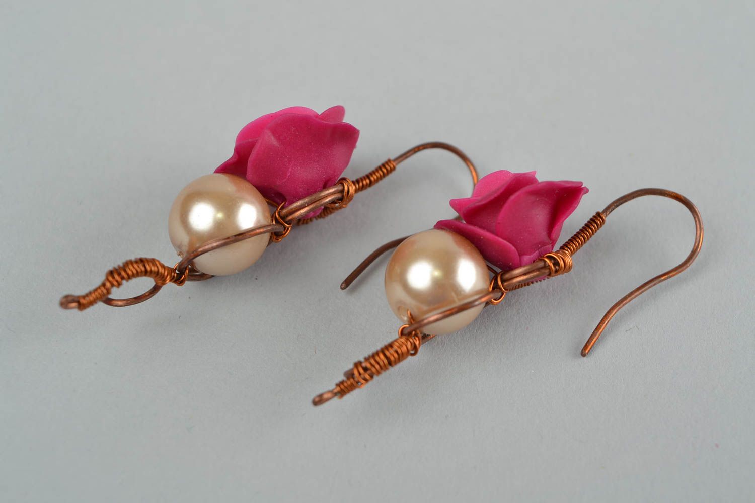 Beautiful handmade designer polymer clay flower earrings with beads photo 5