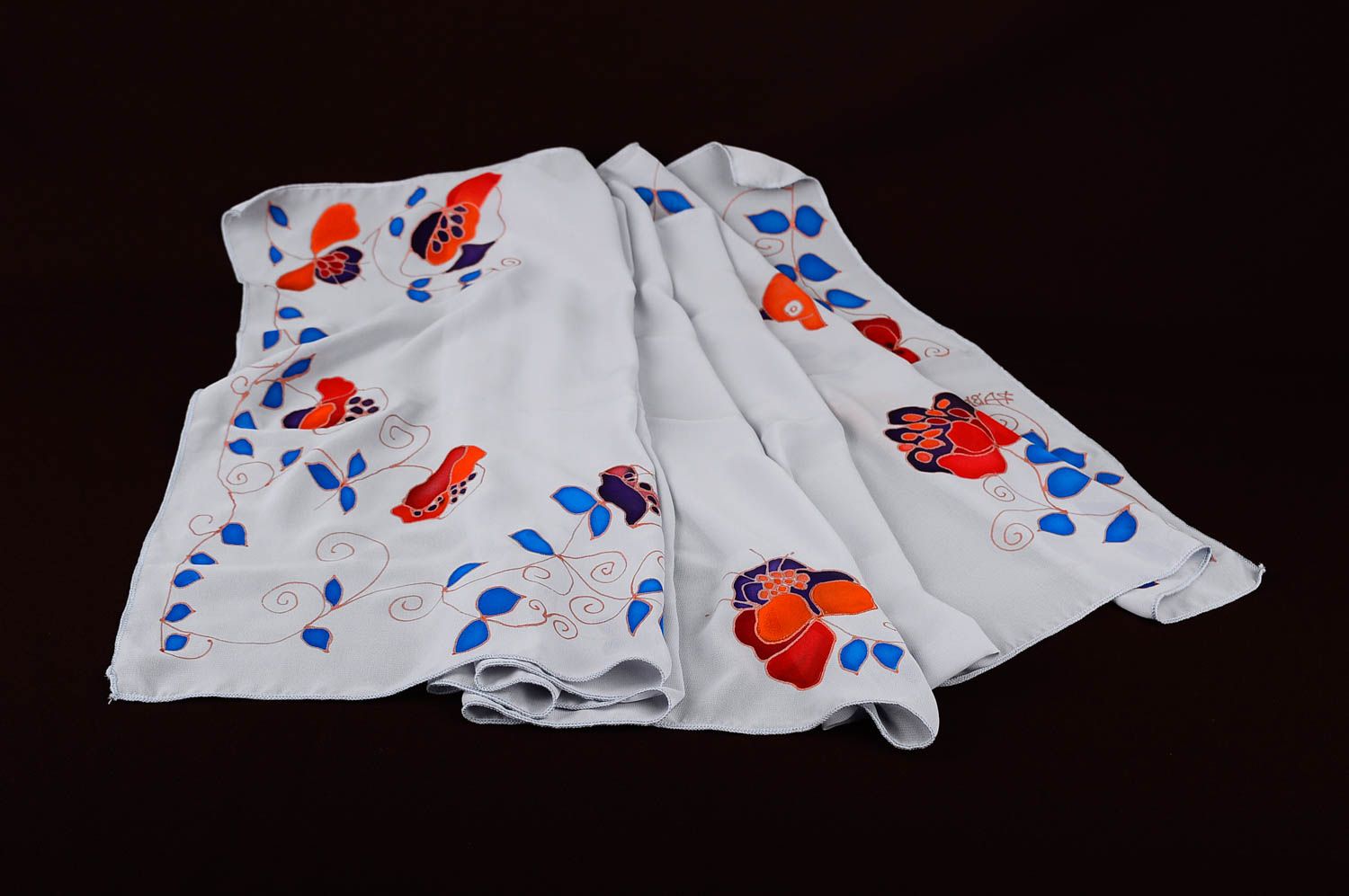 Шарф ручной работы женский шарф расписной батик шифоновый шарф с цветами фото 3