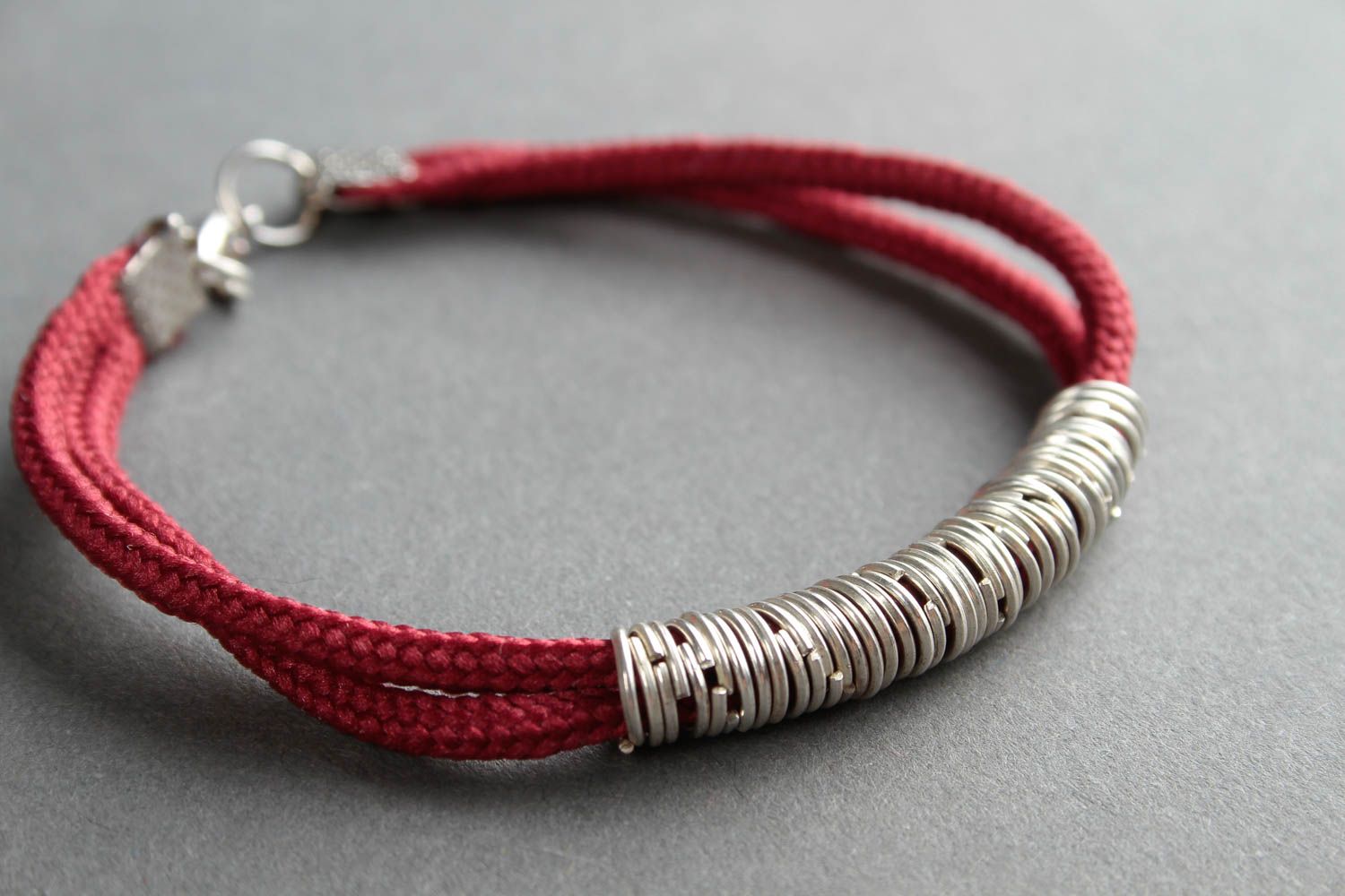 Handmade red textile bracelet unusual designer bracelet feminine jewelry photo 1