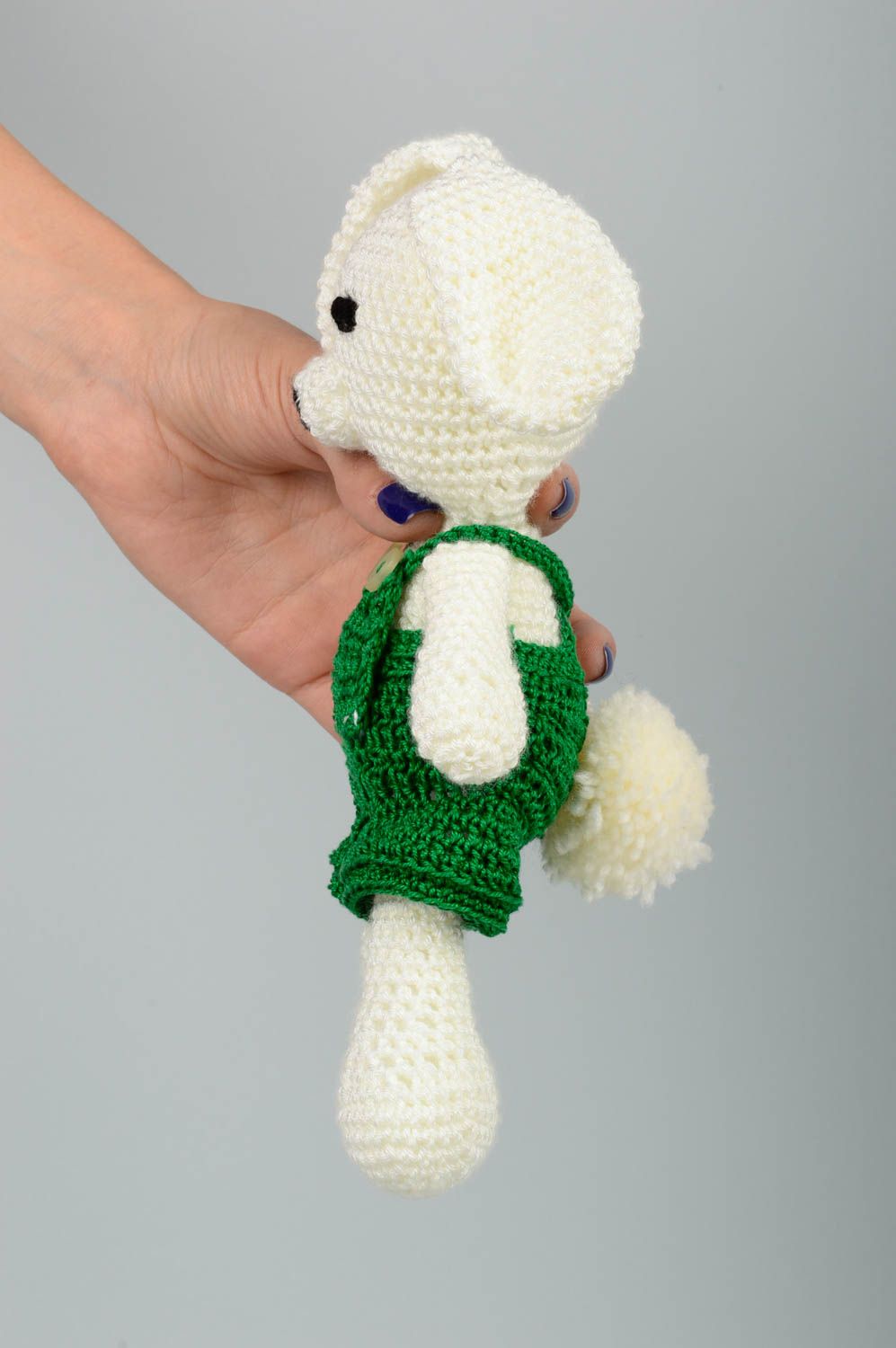 Doudou lapin blanc fait main Jouet tricot au crochet Cadeau enfant original photo 3