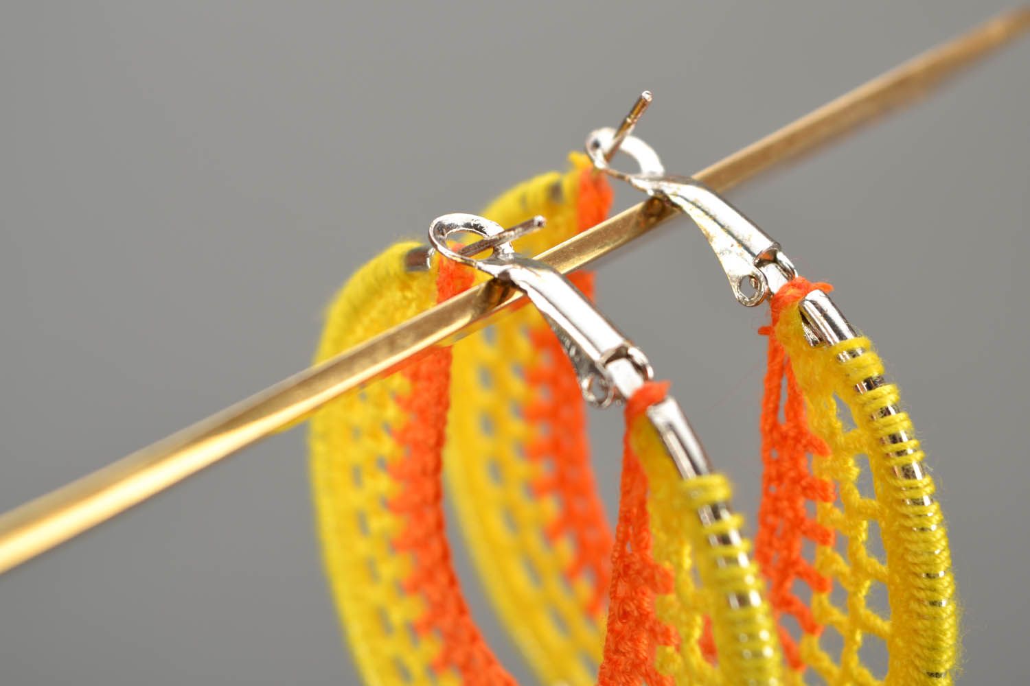 Round crochet earrings Yellow photo 5