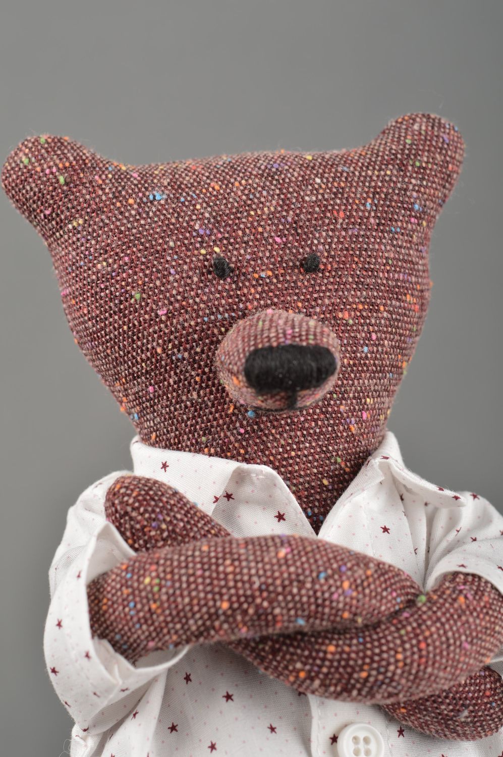 Doudou ours brun Jouet fait main en tissu orginal amusant Cadeau pour enfant photo 4