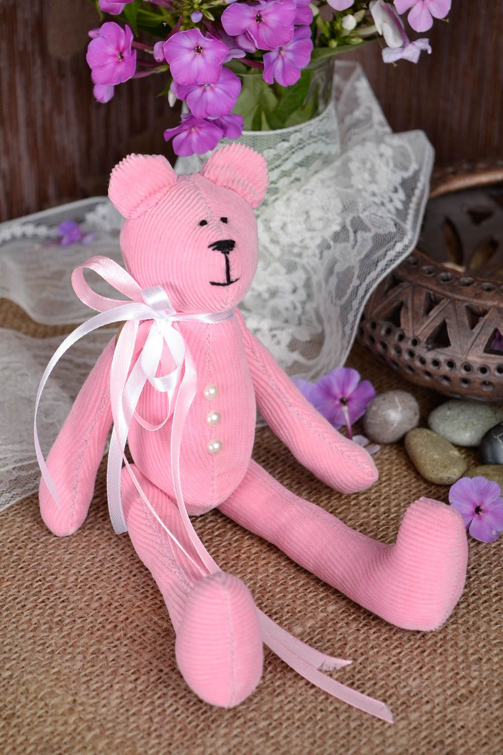 Handgemachtes rosa Kuscheltier Bär aus Velvet Geschenke für Kinder Haus Deko foto 1