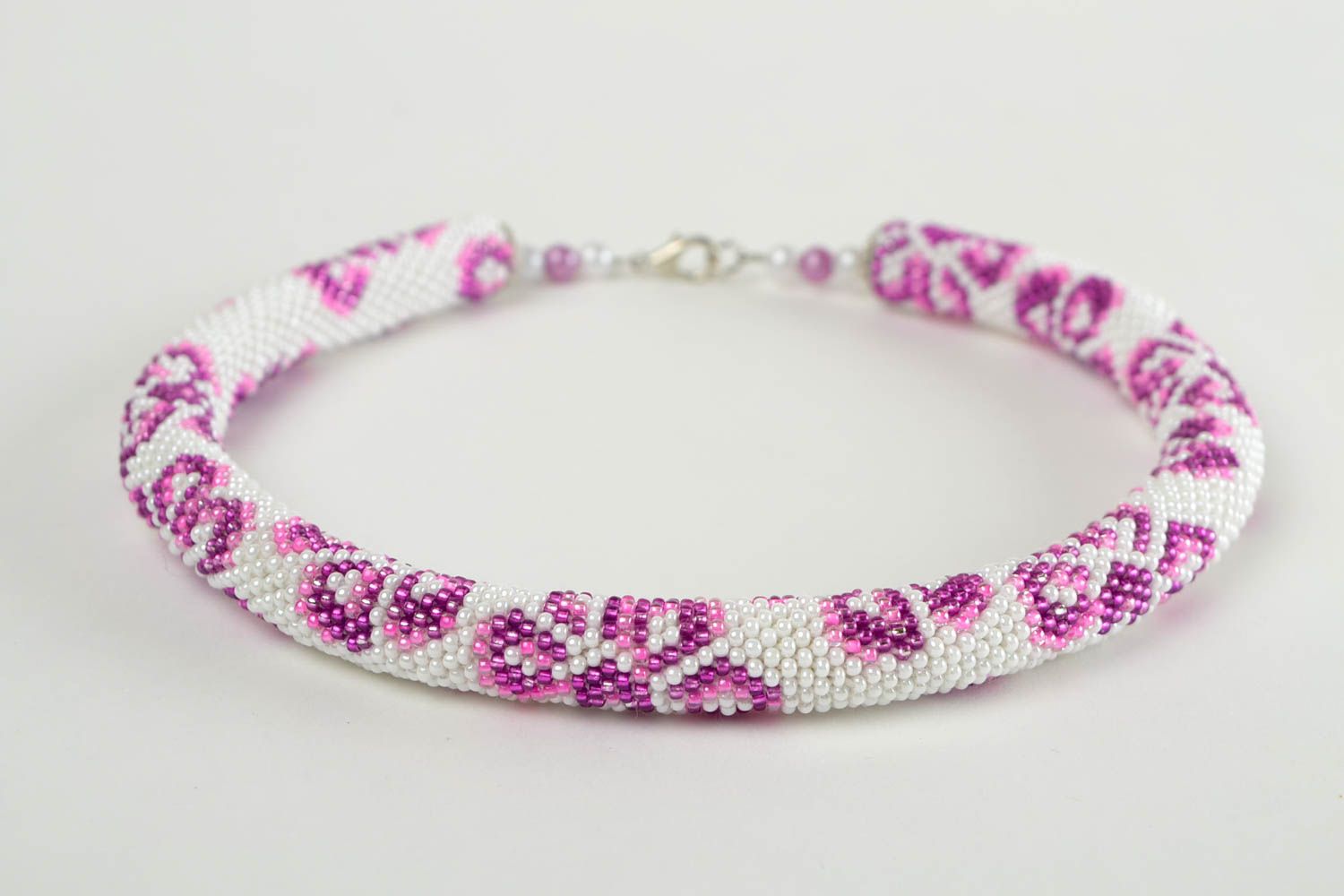 Collier spirale Bijou fait main perles de rocaille blanc rose Cadeau pour femme photo 3