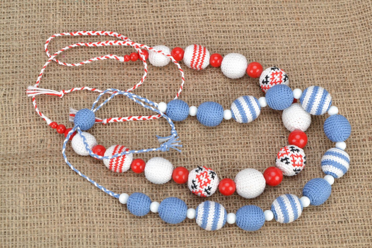 Set of 2 handmade teething necklaces for moms with wooden beads crocheted over photo 2