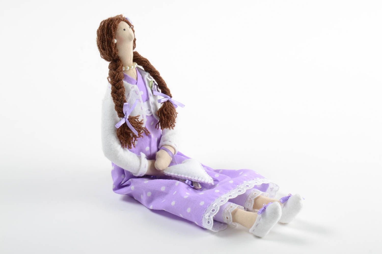 Авторская мягкая кукла для интерьера из флиса и хлопка Девочка ручной работы фото 2