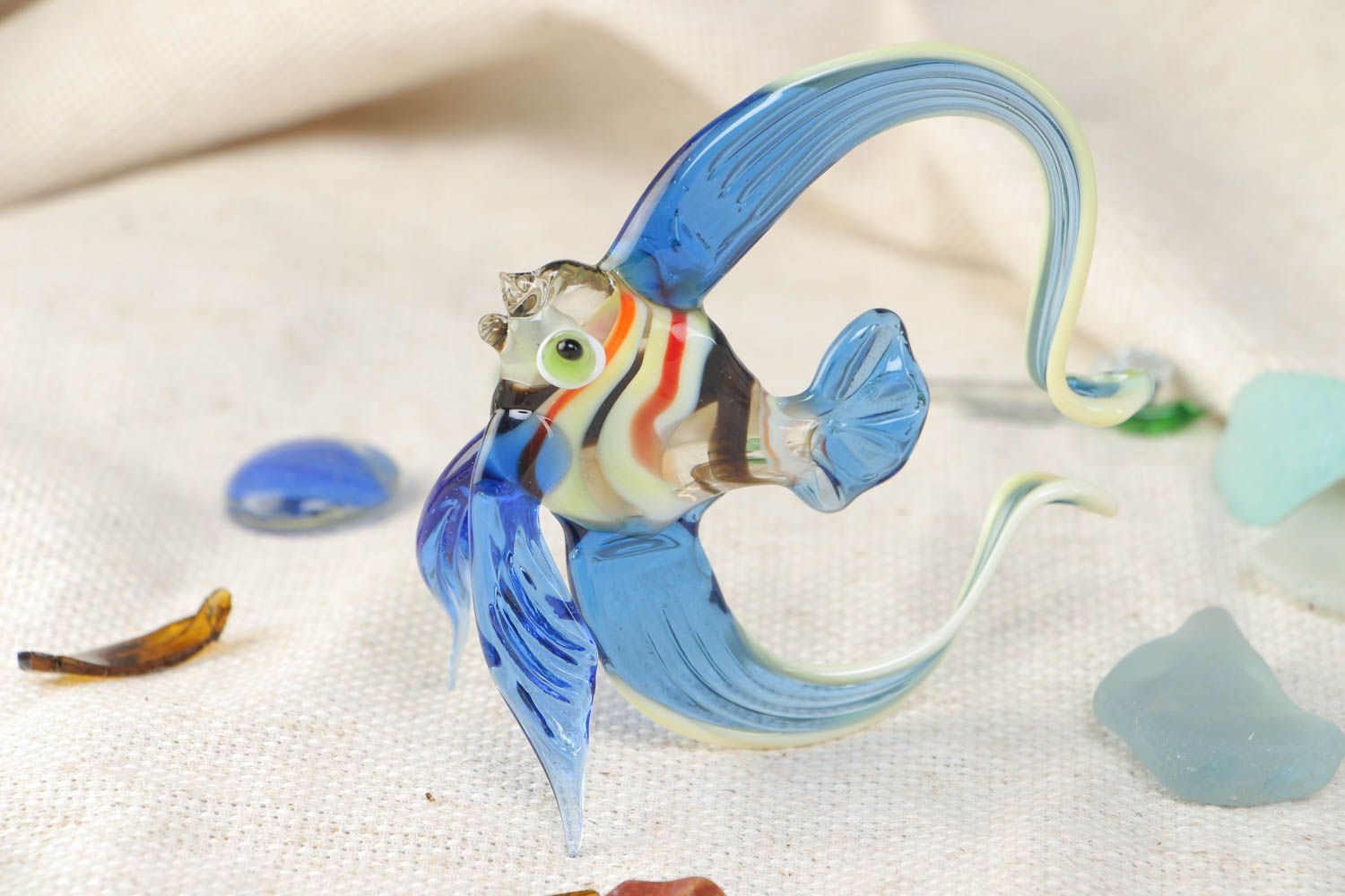 Large handmade beautiful collectible lampwork glass figurine of fish photo 1