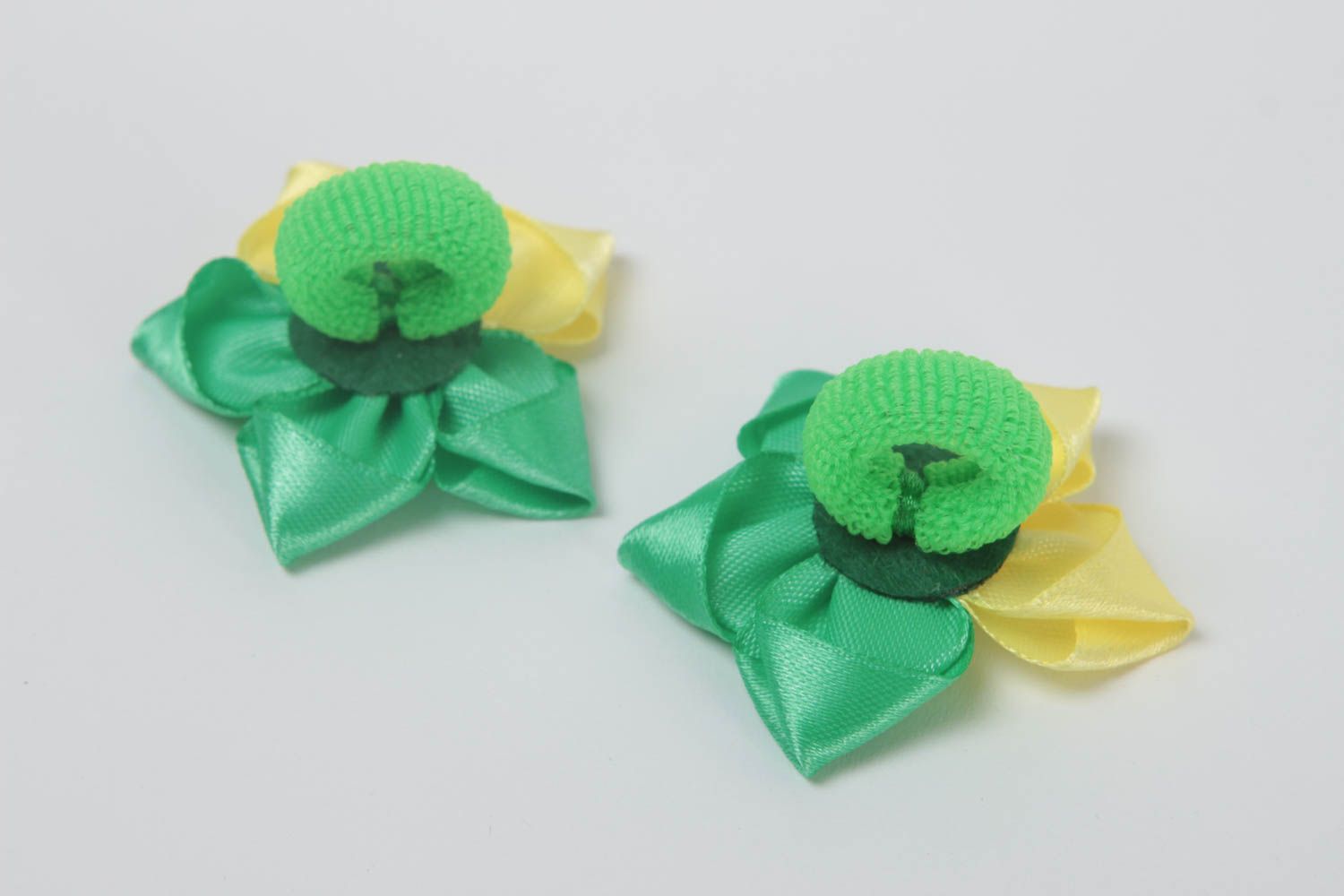 Handmade hair accessories kanzashi flowers set of 2 hair ties gifts for girls photo 3