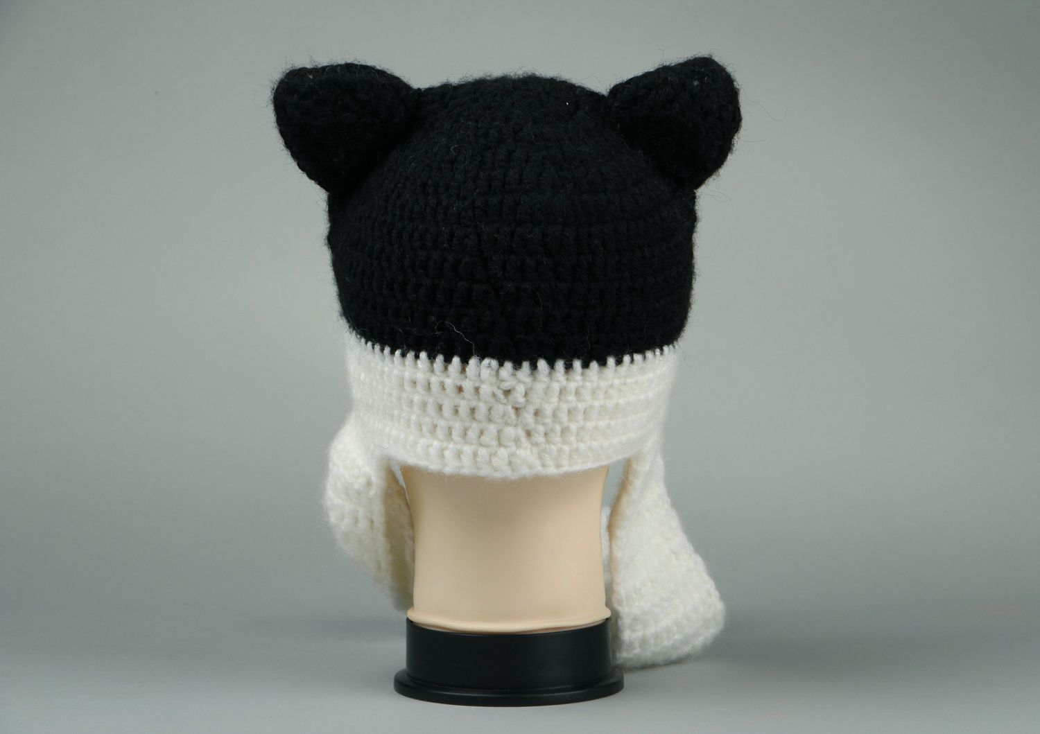 Gorro tricotado das crianças Gato preto e branco foto 3